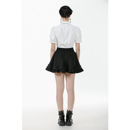 Dark in Love Elysia Ruffle Bib Puff Sleeve Goth Blouse in White