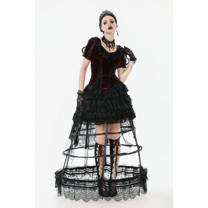 Dark in Love Gothic Hoop Cage Skirt with Lace Trim in Black