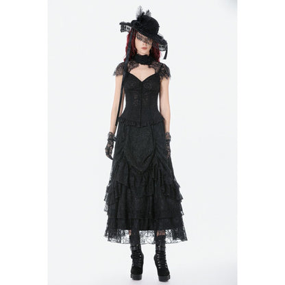 Dark in Love Vintage Gothic Lace Layered Maxi Skirt