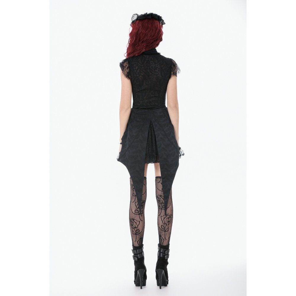 Black Floral Lace High-Neck Gothic Shoulder-Mantle Corset Top