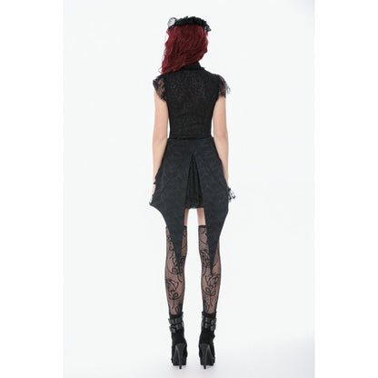 Black Floral Lace High-Neck Gothic Shoulder-Mantle Corset Top