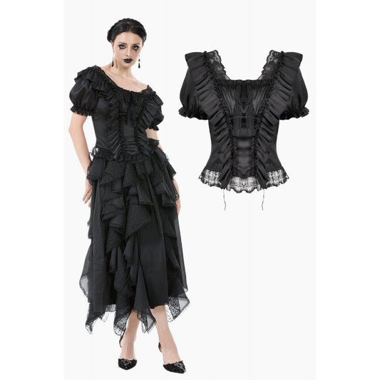Dark in Love Seraphina Ruched Puff Sleeve Corset Top in Black