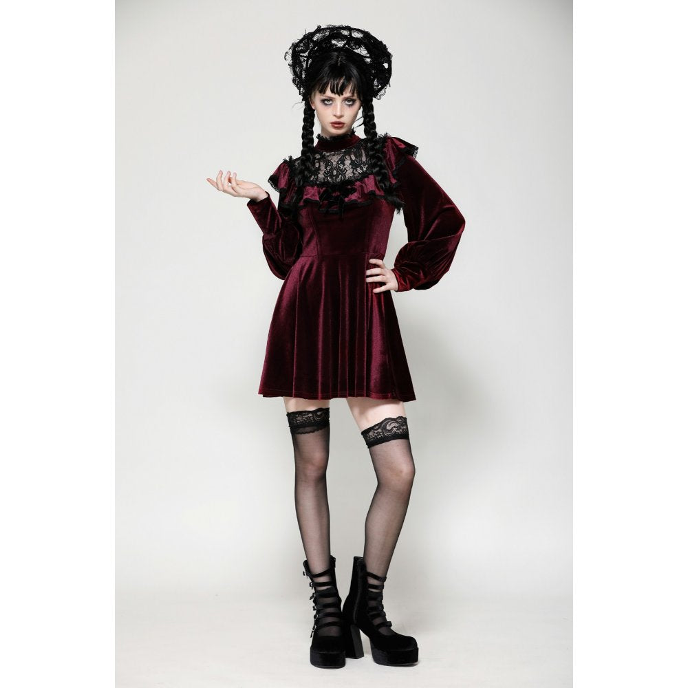 Dark in Love Verity Burgundy Velvet Dress with Black Gothic Lace