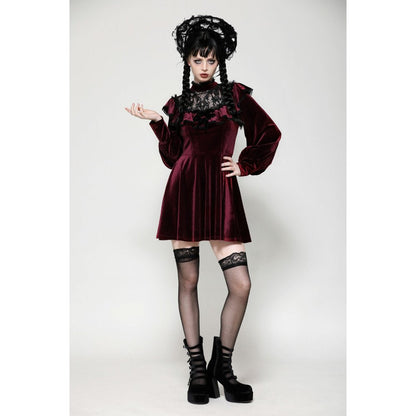 Dark in Love Verity Burgundy Velvet Dress with Black Gothic Lace