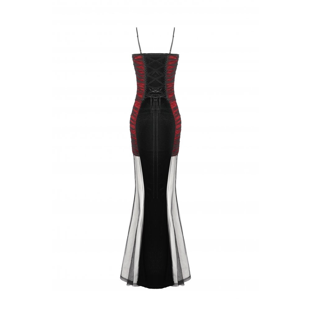 Dark in Love Lilith Red & Black Mesh Panel Goth Gown