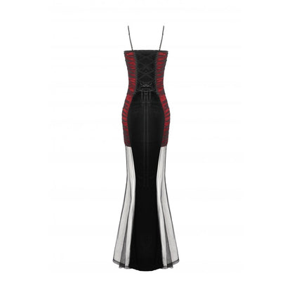 Dark in Love Lilith Red & Black Mesh Panel Goth Gown