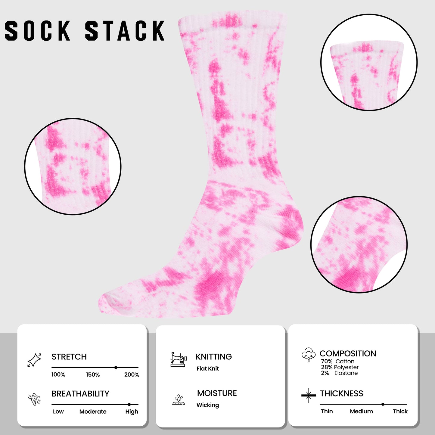 5 Pack Tie Dye Sport Socks Cotton Durable Blend for Casual & Everyday Designer Wear Unisex by Sock Stack