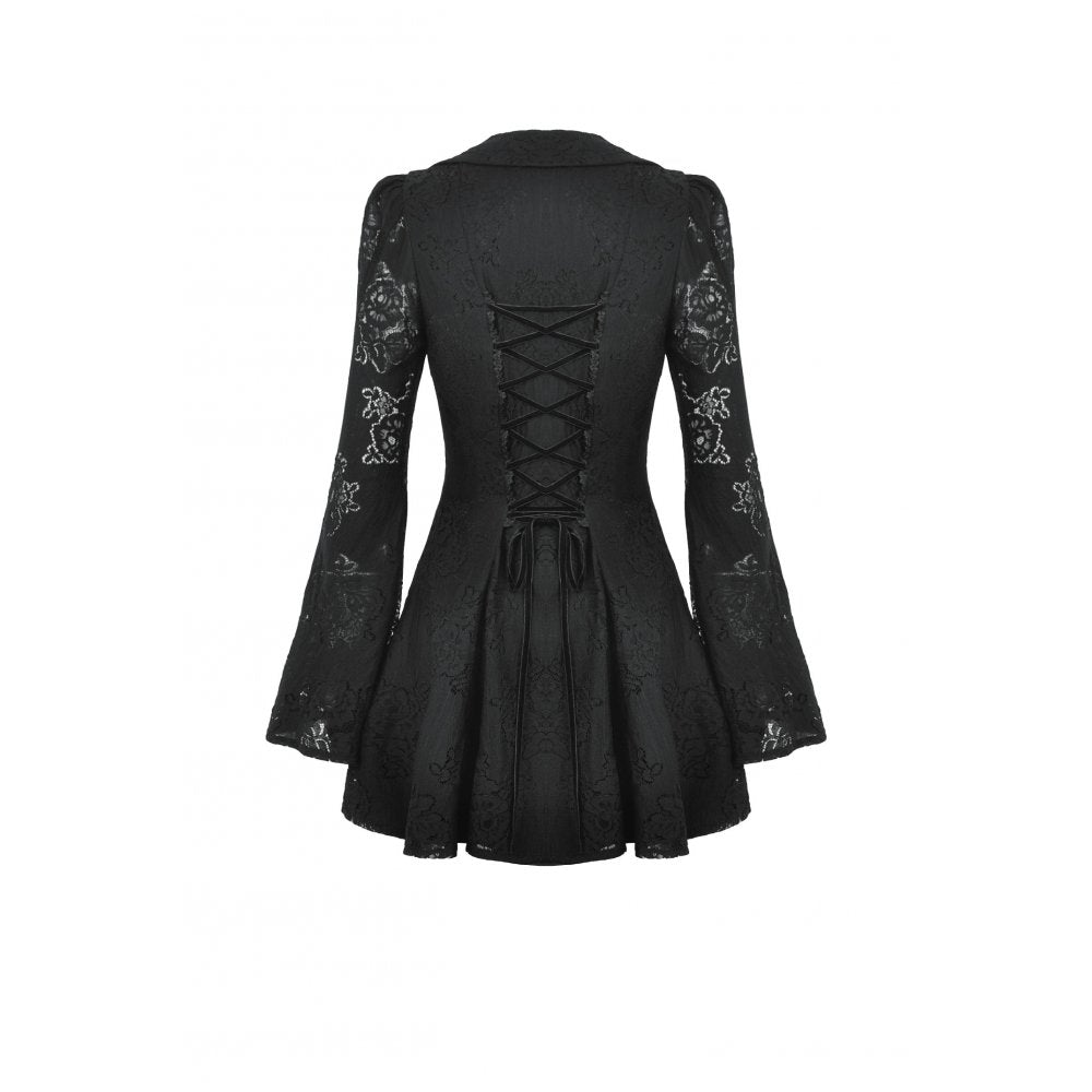 Dark in Love Luca Black Hollow Lace Gemstone Button Adjustable Waist Dress