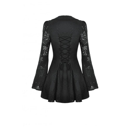 Dark in Love Luca Black Hollow Lace Gemstone Button Adjustable Waist Dress