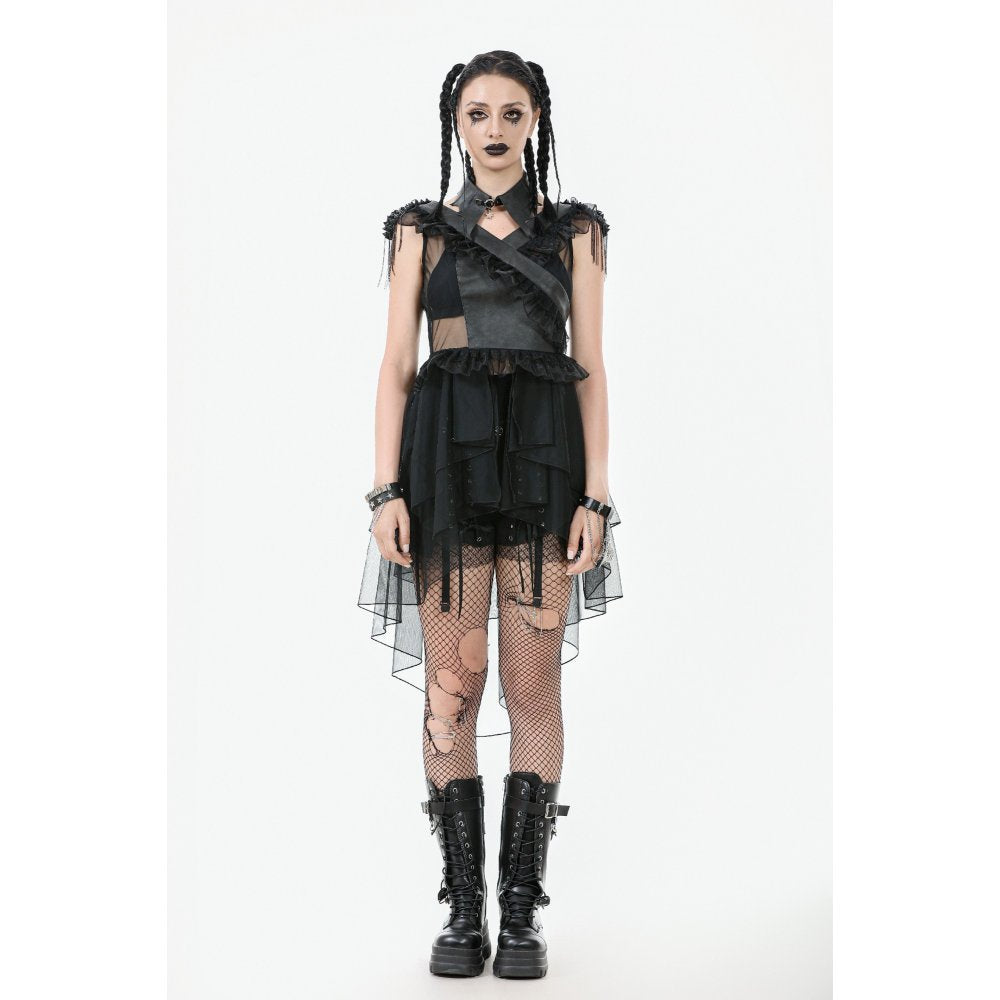 Dark in Love Seraphina Tiered Mesh & Ruffle Goth Layer Dress