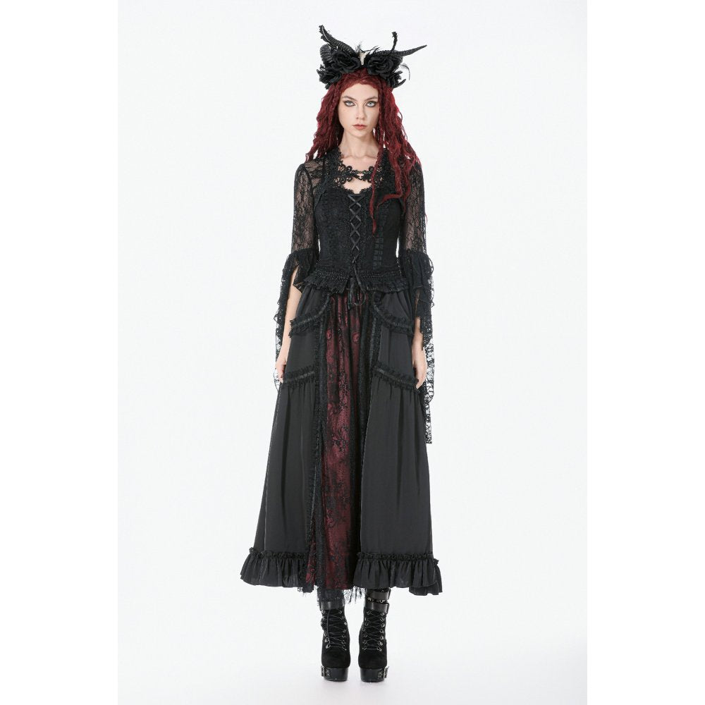 Dark in Love Gothic Victorian Lace Panel Skirt (Crimson)