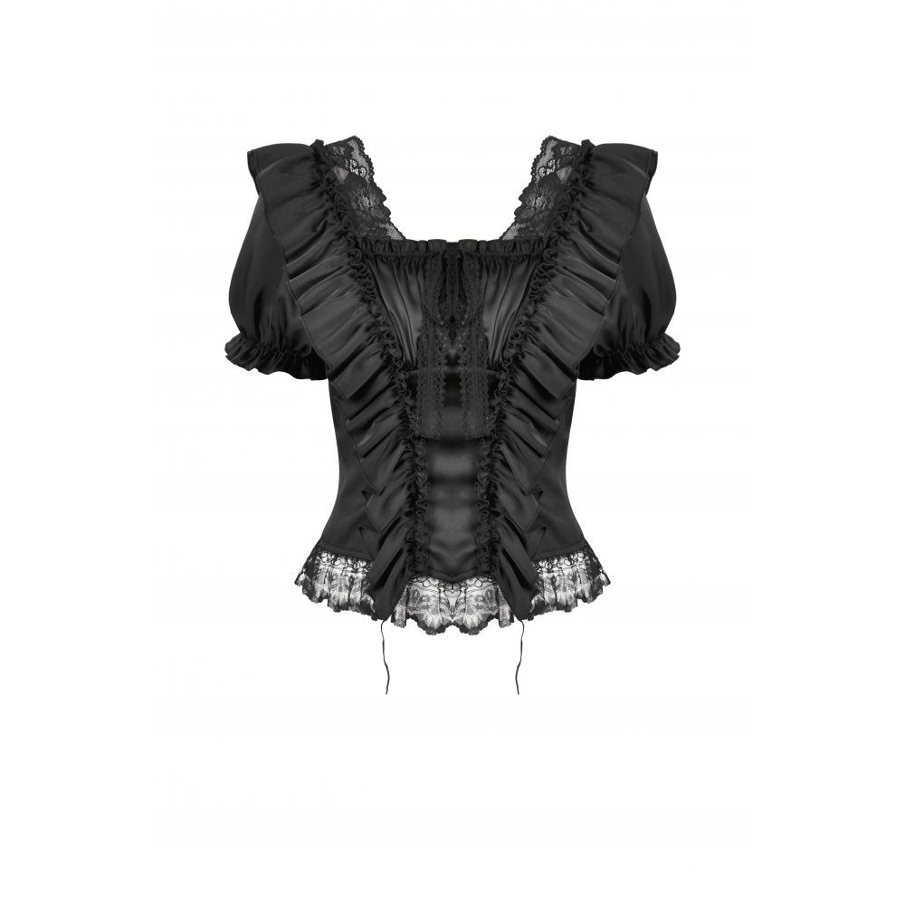 Dark in Love Seraphina Ruched Puff Sleeve Corset Top in Black