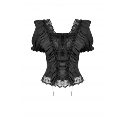 Dark in Love Seraphina Ruched Puff Sleeve Corset Top in Black