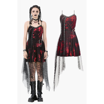 Dark in Love Bellatrix Red & Black Mesh Asymmetrical Dress