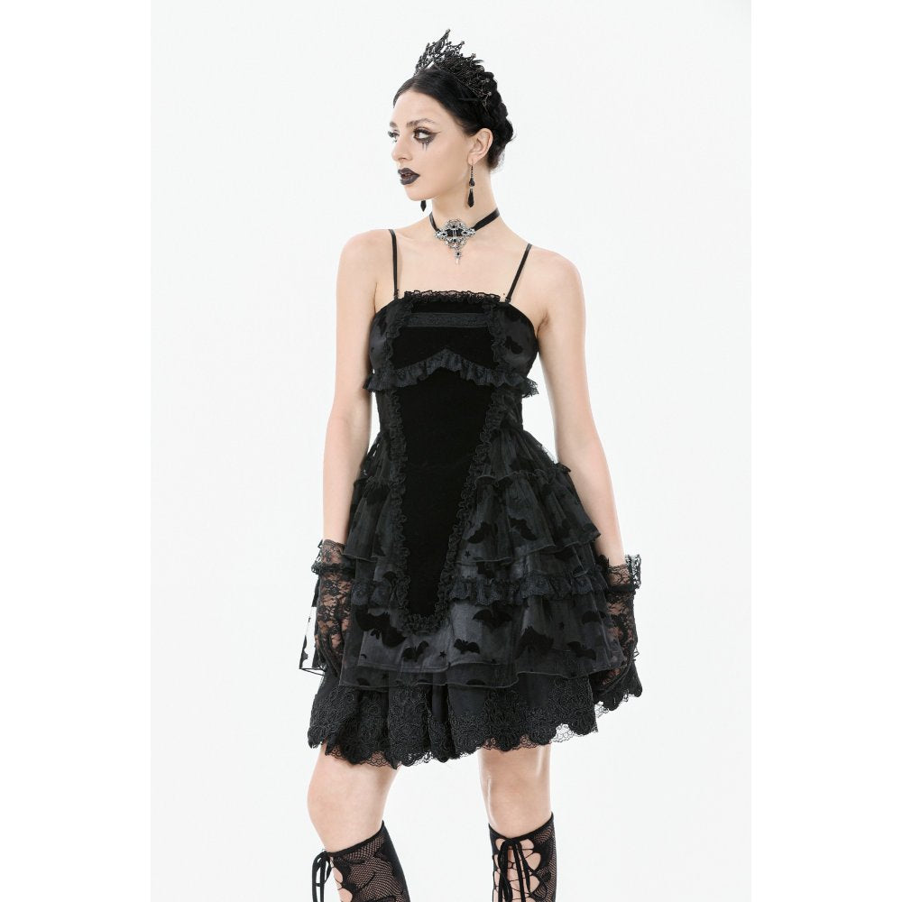 Dark in Love Morwenna Bat Mesh Layered Goth Mini Dress
