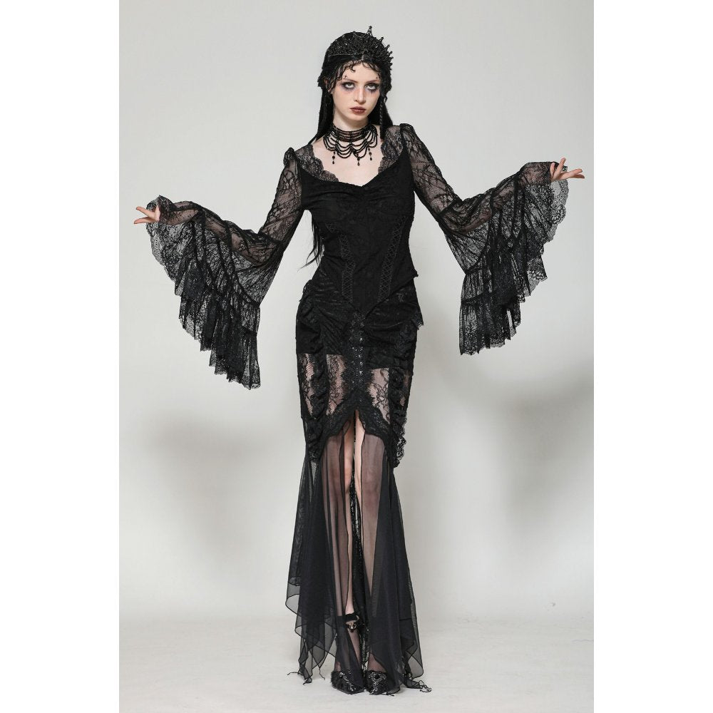 Dark in Love Zuri Gothic Romantic Lace Patchwork Bell-Sleeve Layered Cuff Top