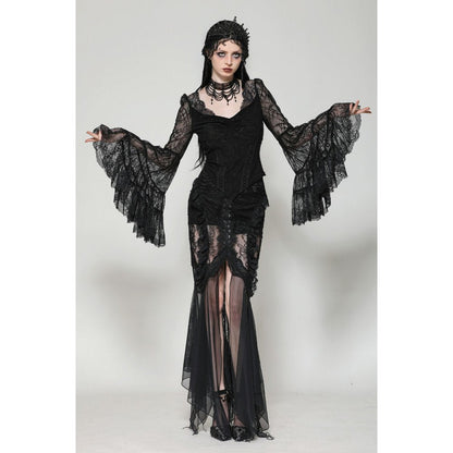 Dark in Love Zuri Gothic Romantic Lace Patchwork Bell-Sleeve Layered Cuff Top