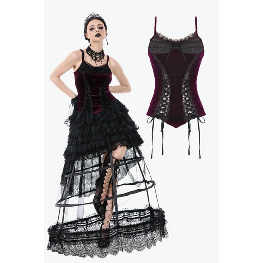 Dark in Love Serilda Velvet Lace Corset Top in Wine Red