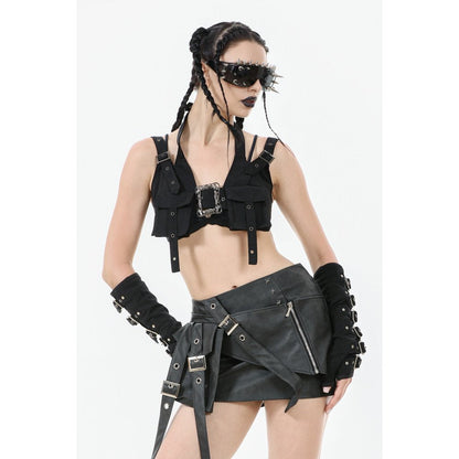 Dark in Love Evangeline Buckled Utility Crop Top in Black