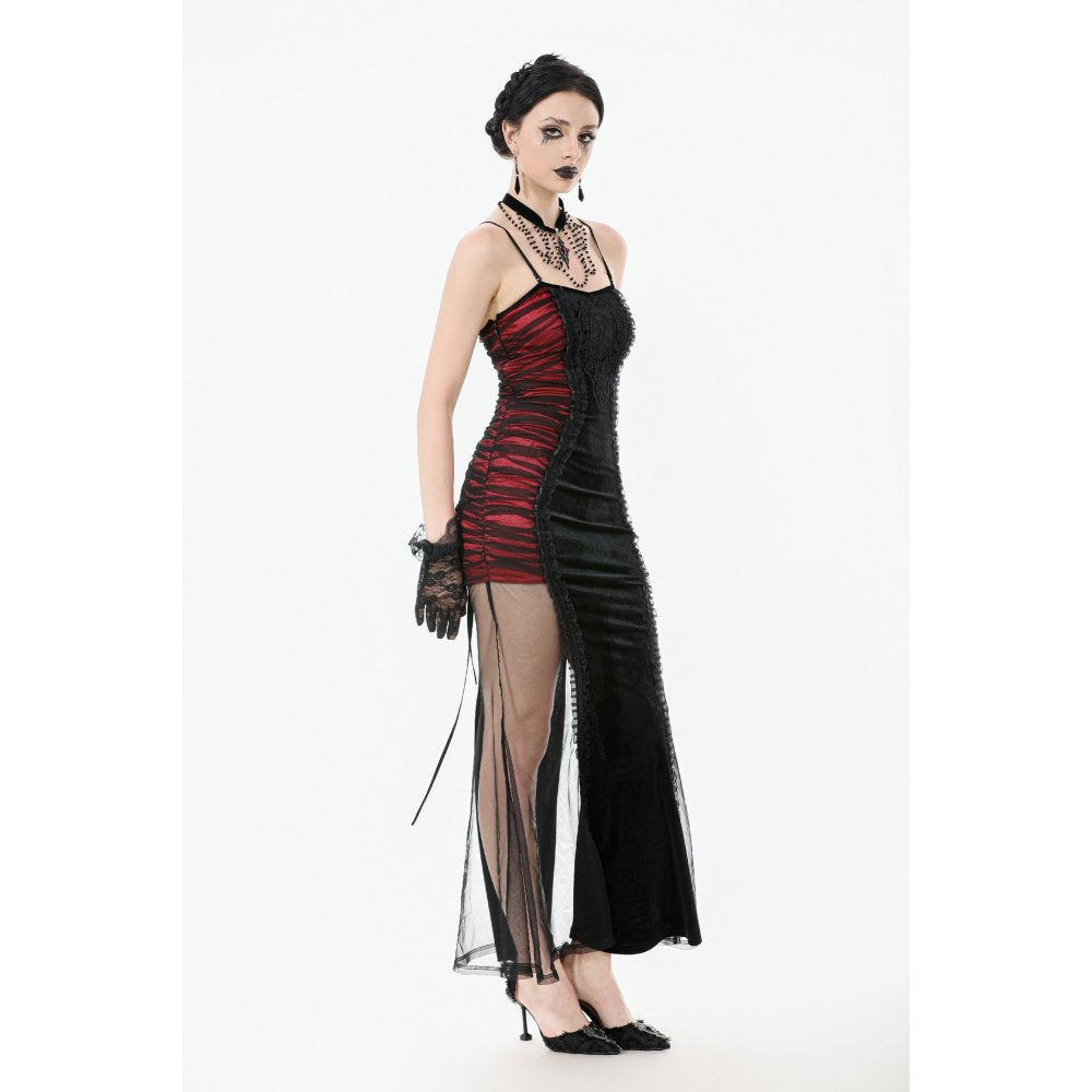Dark in Love Lilith Red & Black Mesh Panel Goth Gown