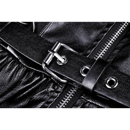 Dark In Love Goth Womenswear Ariella Strap Dress in Black Faux Leather with Ruffles