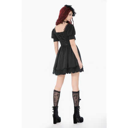 Dark in Love Gothic Lace Square-Neck Puff Sleeve Dress