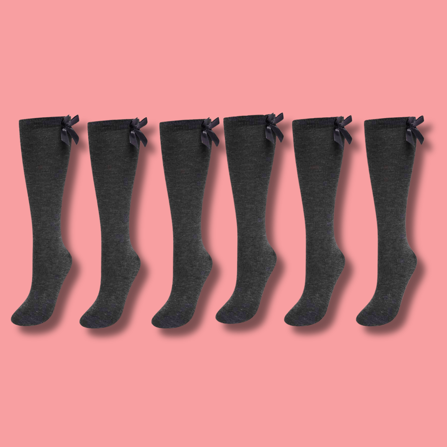 6 Pairs Girls Knee High Socks With Ribbon Bows Back To School Cotton Rich Long Socks Stylish Comfortable Durable For Uniforms Everyday Wear Ages 2-16 Years by Sock Stack