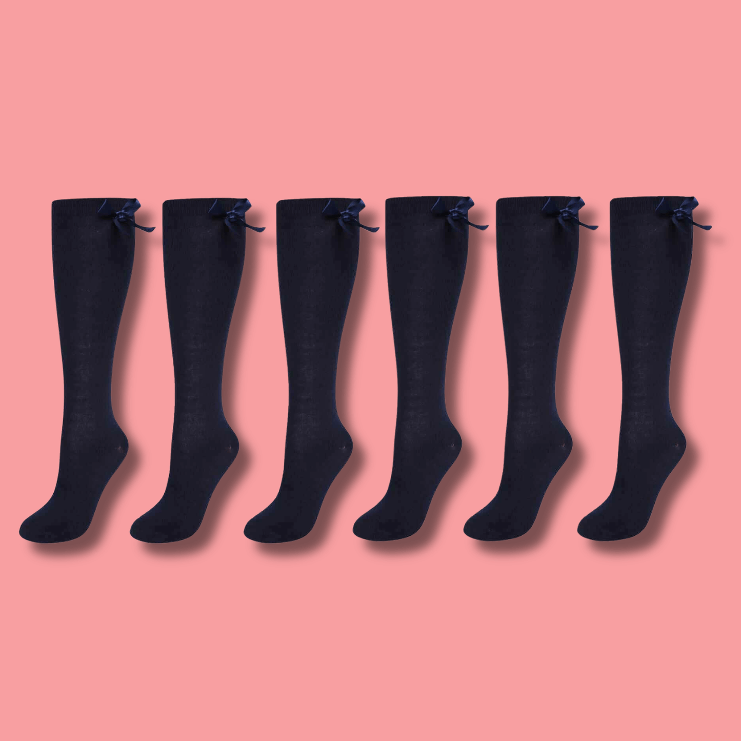 6 Pairs Girls Knee High Socks With Ribbon Bows Back To School Cotton Rich Long Socks Stylish Comfortable Durable For Uniforms Everyday Wear Ages 2-16 Years by Sock Stack