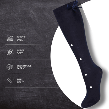 6 Pairs Girls Knee High Socks With Ribbon Bows Back To School Cotton Rich Long Socks Stylish Comfortable Durable For Uniforms Everyday Wear Ages 2-16 Years by Sock Stack