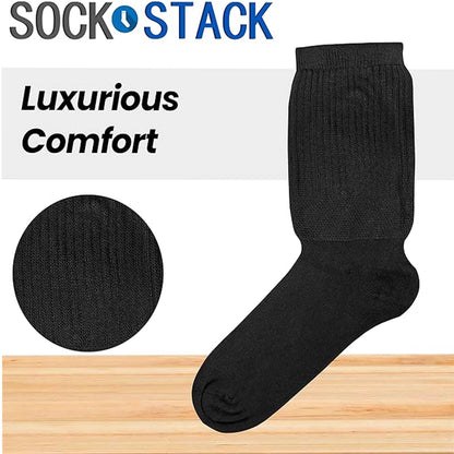 6 Pairs Men's Extra Wide Diabetic Socks Non Elastic Loose Top Moisture-Wicking Antibacterial Breathable Cotton for Leg Swelling by Sock Stack