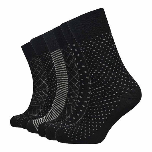 6 Pairs Men's Black Multi Non-Elastic Diabetic Socks Soft Top Cotton Antibacterial Moisture-Wicking Sizes 6-11 by Sock Stack