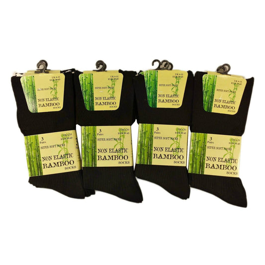 6 Pairs Mens Bamboo Loose Top Socks Super Soft Anti Bacterial Moisture Wicking with Reinforced Heel and Toe for Durability Comfort All Day Wear Assorted Colours Classic Black by Daisy Dreamer