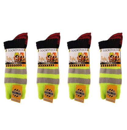 6 Pairs Mens High Visibility Work Socks with Reinforced Heel and Toe Cushioned Support for Steel Toe Boots Ideal for Construction and Industrial Jobs by Sock Stack