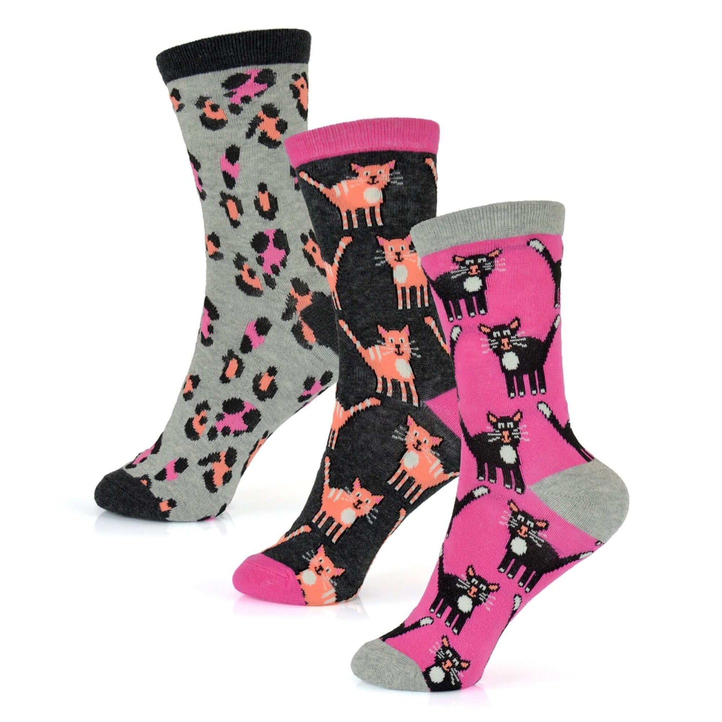 6 Pairs Women's Cotton Rich Socks Fun Designs Stripes Dots Leopard Fox Dog Cat Prints UK 4-7 Breathable Durable by Sock Stack