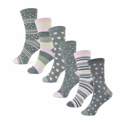 6 Pairs Women's Cotton Rich Socks Fun Designs Stripes Dots Leopard Fox Dog Cat Prints UK 4-7 Breathable Durable by Sock Stack