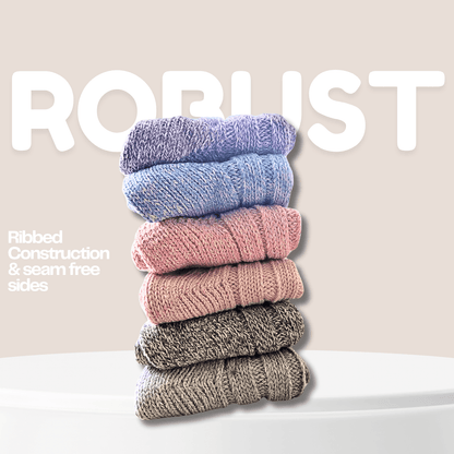 6 Pairs Women's Ultra Chunky Long Wool Thermal Socks for Outdoor Activities Warm Thick Insulated Winter Work Boots Sock Size UK 4-7 EU 37-40 Assorted Colours by Sock Stack