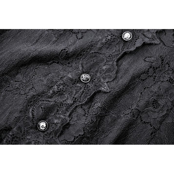 Dark in Love Luca Black Hollow Lace Gemstone Button Adjustable Waist Dress
