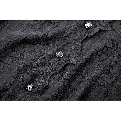 Dark in Love Luca Black Hollow Lace Gemstone Button Adjustable Waist Dress