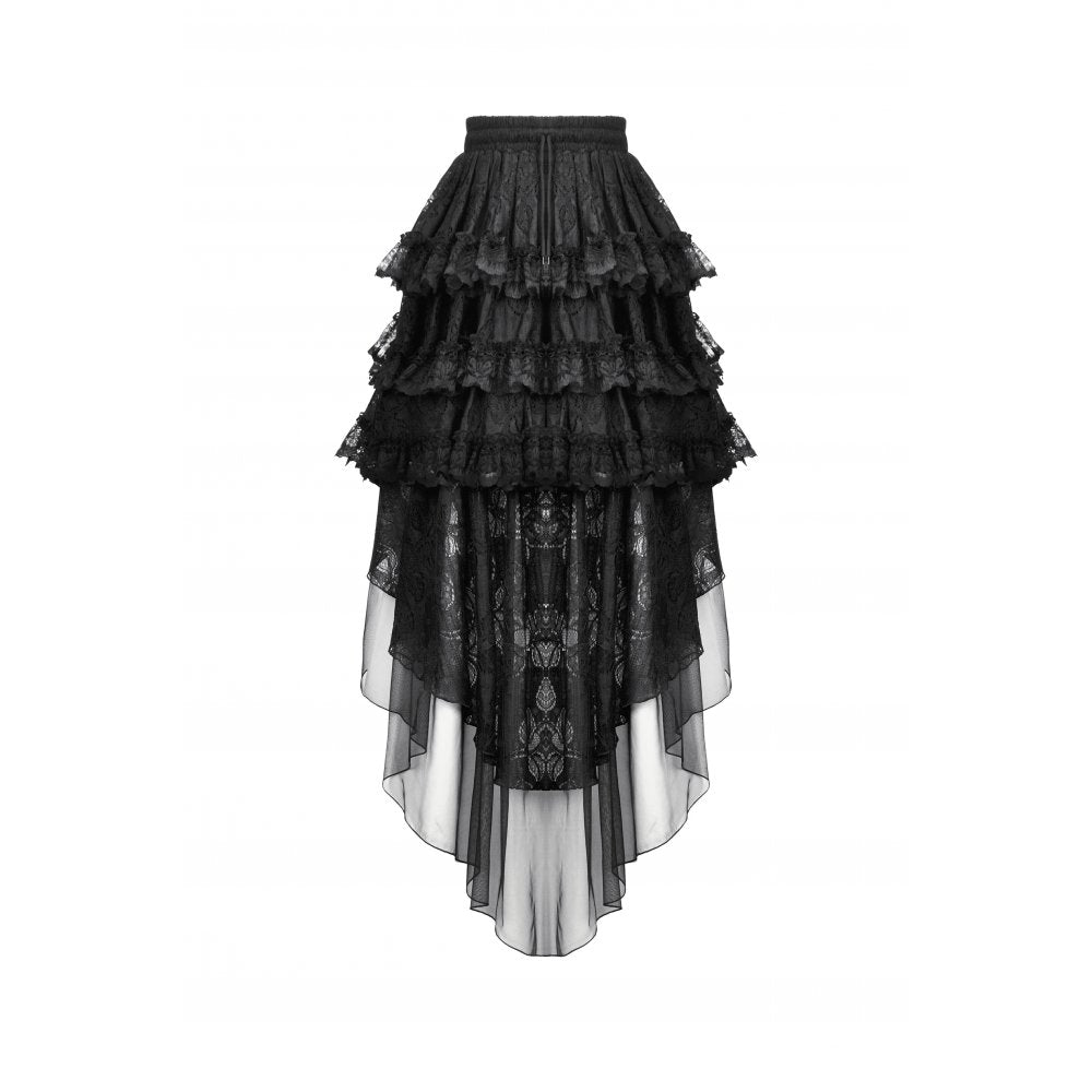 Dark in Love Belladonna Tiered Lace High-Low Goth Skirt in Black