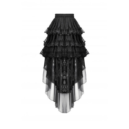 Dark in Love Belladonna Tiered Lace High-Low Goth Skirt in Black