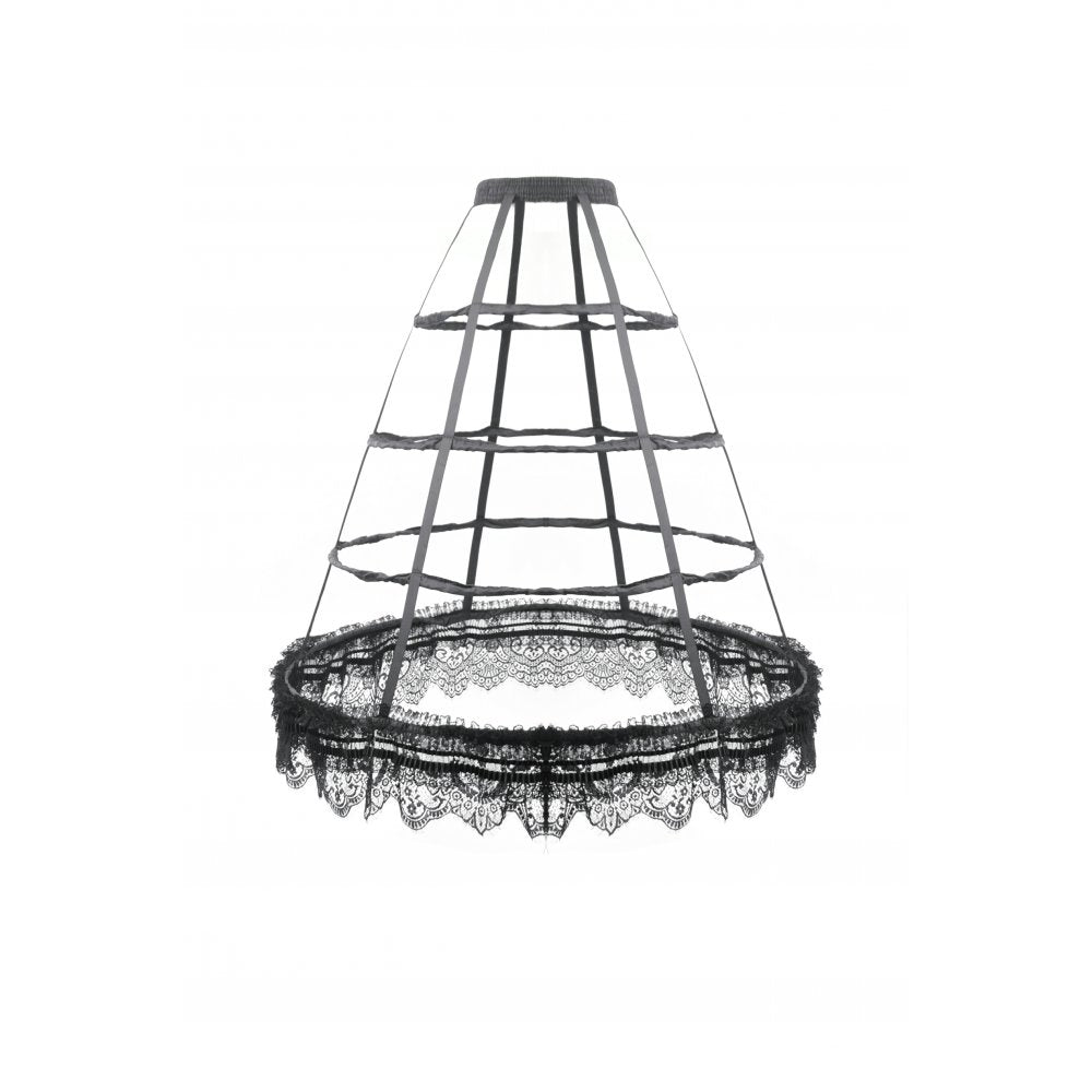 Dark in Love Gothic Hoop Cage Skirt with Lace Trim in Black