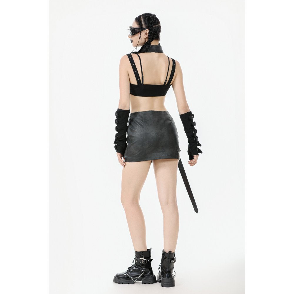 Dark in Love Evangeline Buckled Utility Crop Top in Black