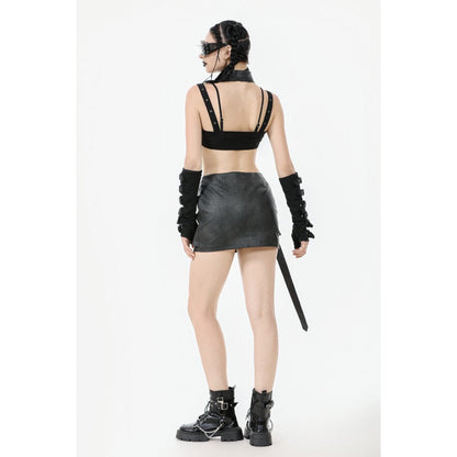 Dark in Love Evangeline Buckled Utility Crop Top in Black