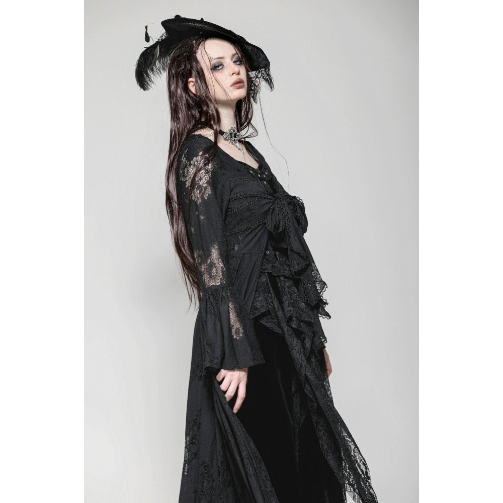 Dark in Love Emersyn Elegant Gothic Lace-Trimmed Long Robe