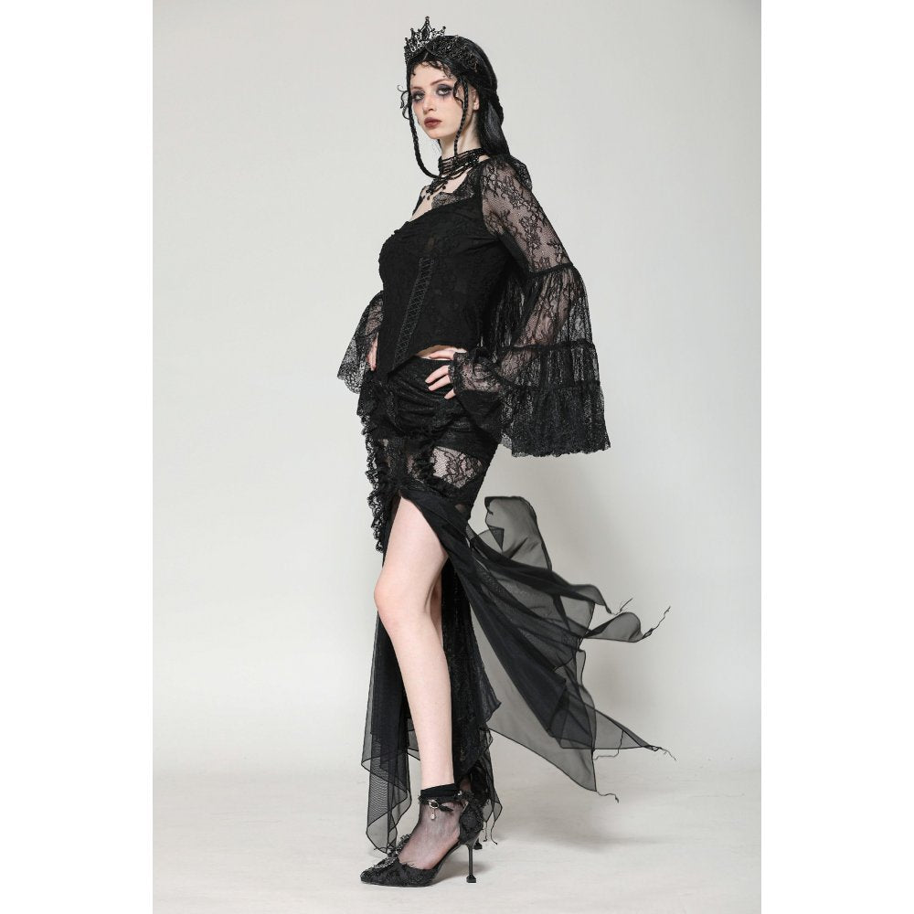 Dark in Love Zuri Gothic Romantic Lace Patchwork Bell-Sleeve Layered Cuff Top