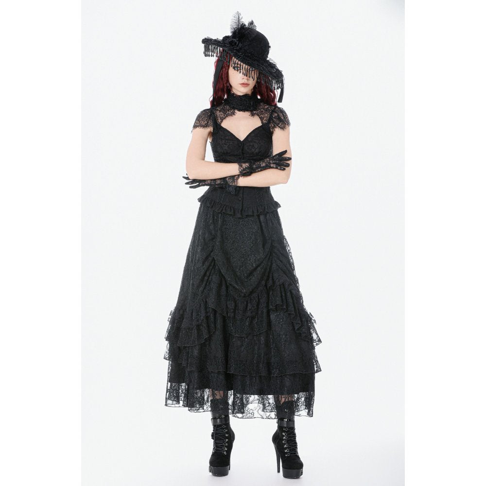 Dark in Love Vintage Gothic Lace Layered Maxi Skirt