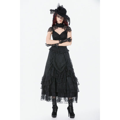 Dark in Love Vintage Gothic Lace Layered Maxi Skirt