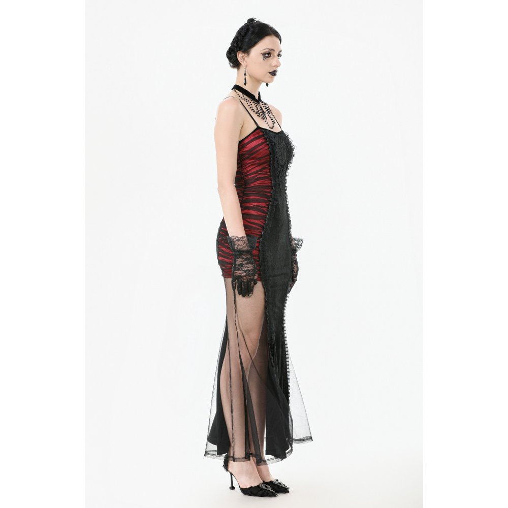 Dark in Love Lilith Red & Black Mesh Panel Goth Gown