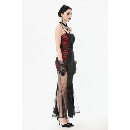 Dark in Love Lilith Red & Black Mesh Panel Goth Gown