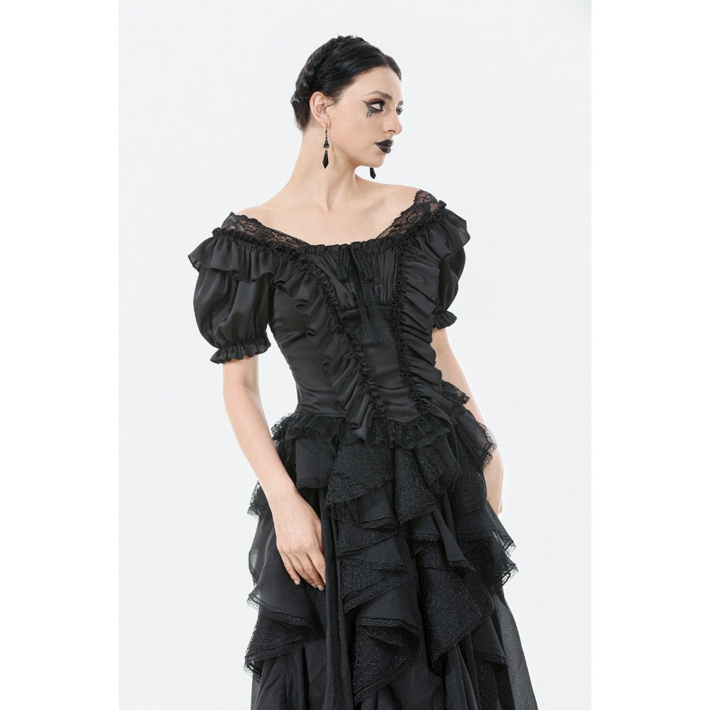 Dark in Love Seraphina Ruched Puff Sleeve Corset Top in Black